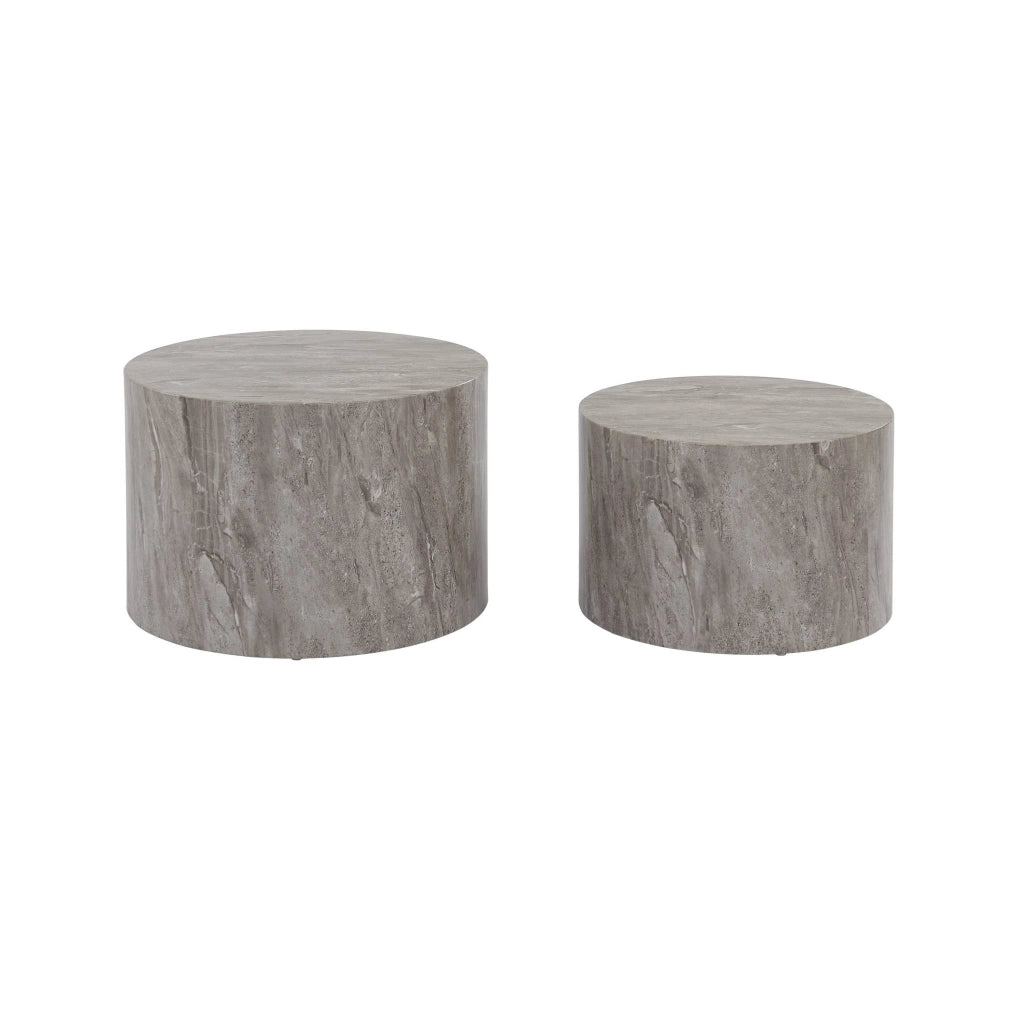 Set di 2 tavolini rotondi con effetto marmo, grigio