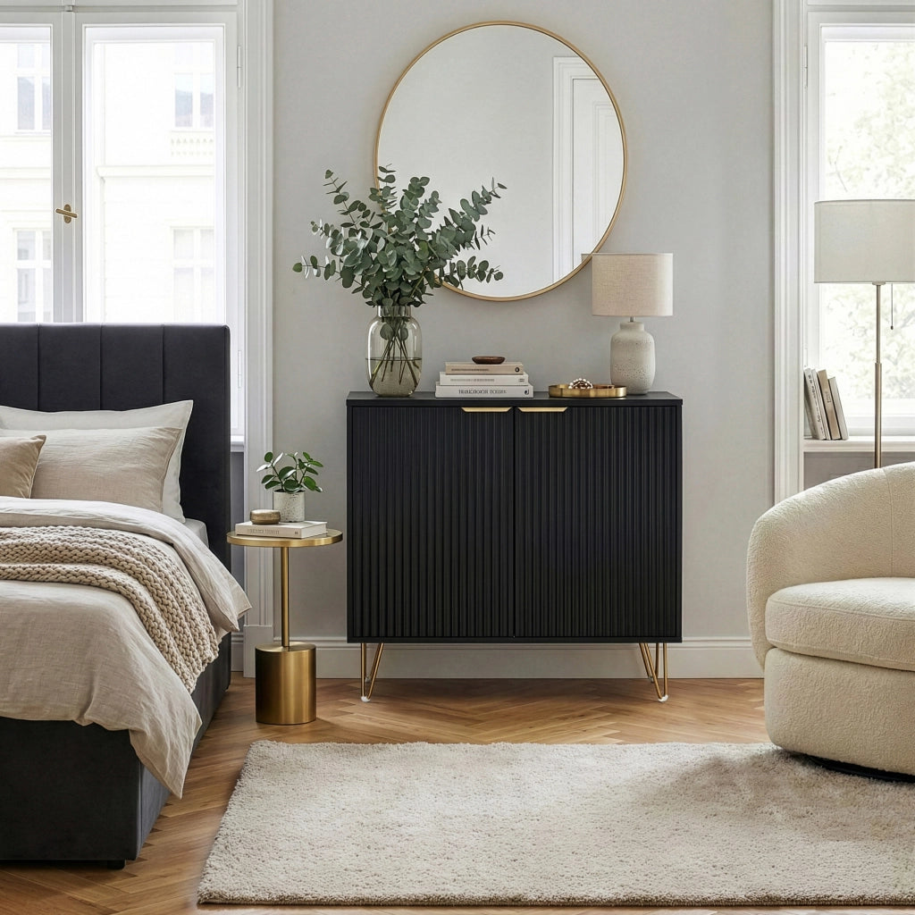 Credenza Multiuso Trondi Mobile Contenitore a 2 Ante 75 x 80 x 40 cm - Nero [en.casa]