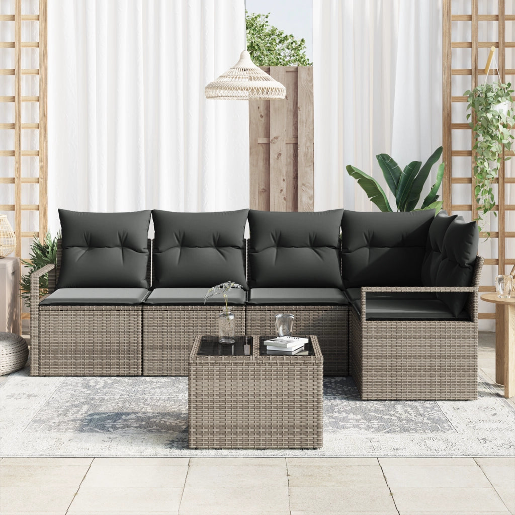 Set da divano da giardino  da 5 pezzi con cuscini neri in rattan
