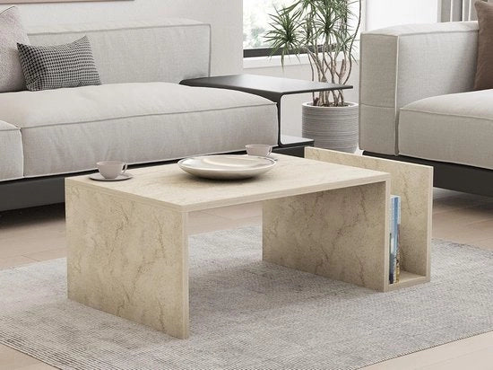 Tavolo da caffè elegante con design marmo - 1 pezzo - colore travertino - 100% melamina