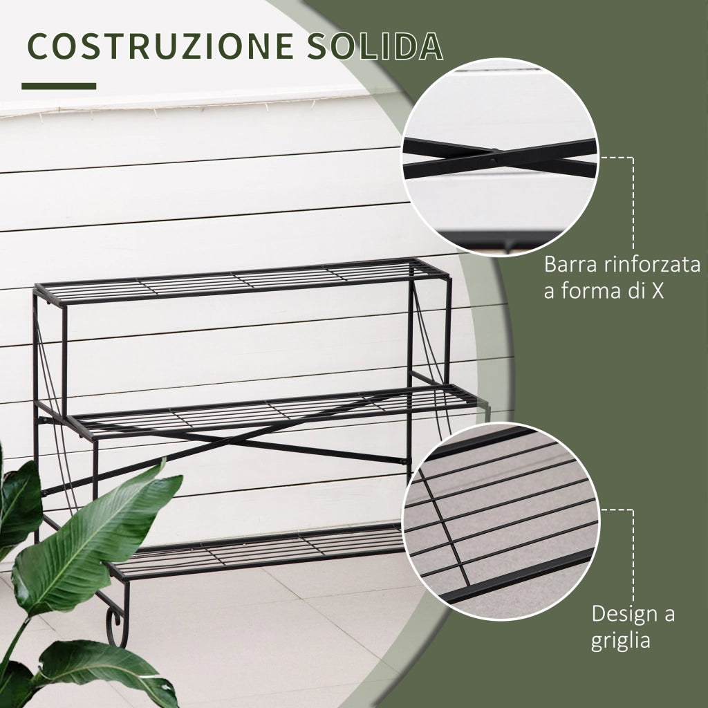 Porta Vasi Scaletta a 3 Livelli ¨C zephmum ¨C Ferro Battuto Nero