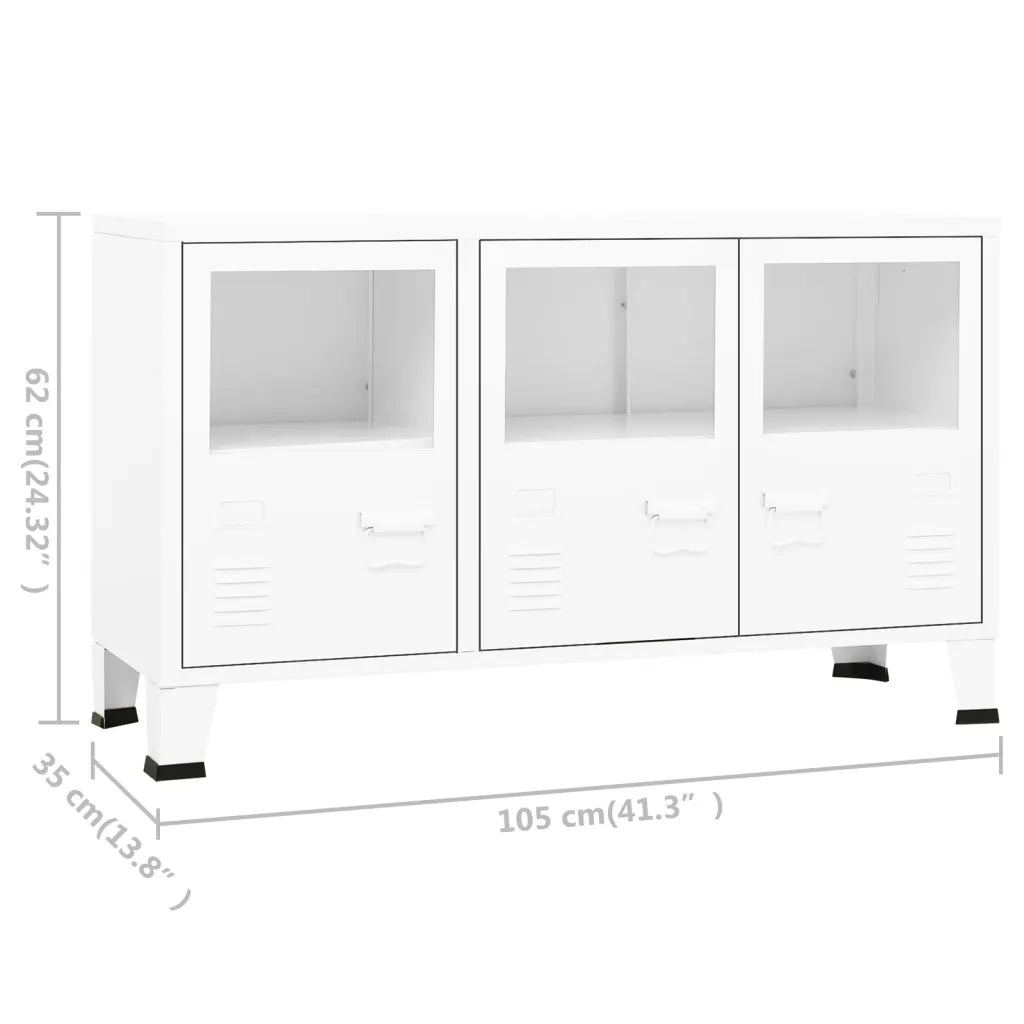 Credenza Bianca Industriale 105x35x62 cm in Metallo e Vetro cod mxl 24413