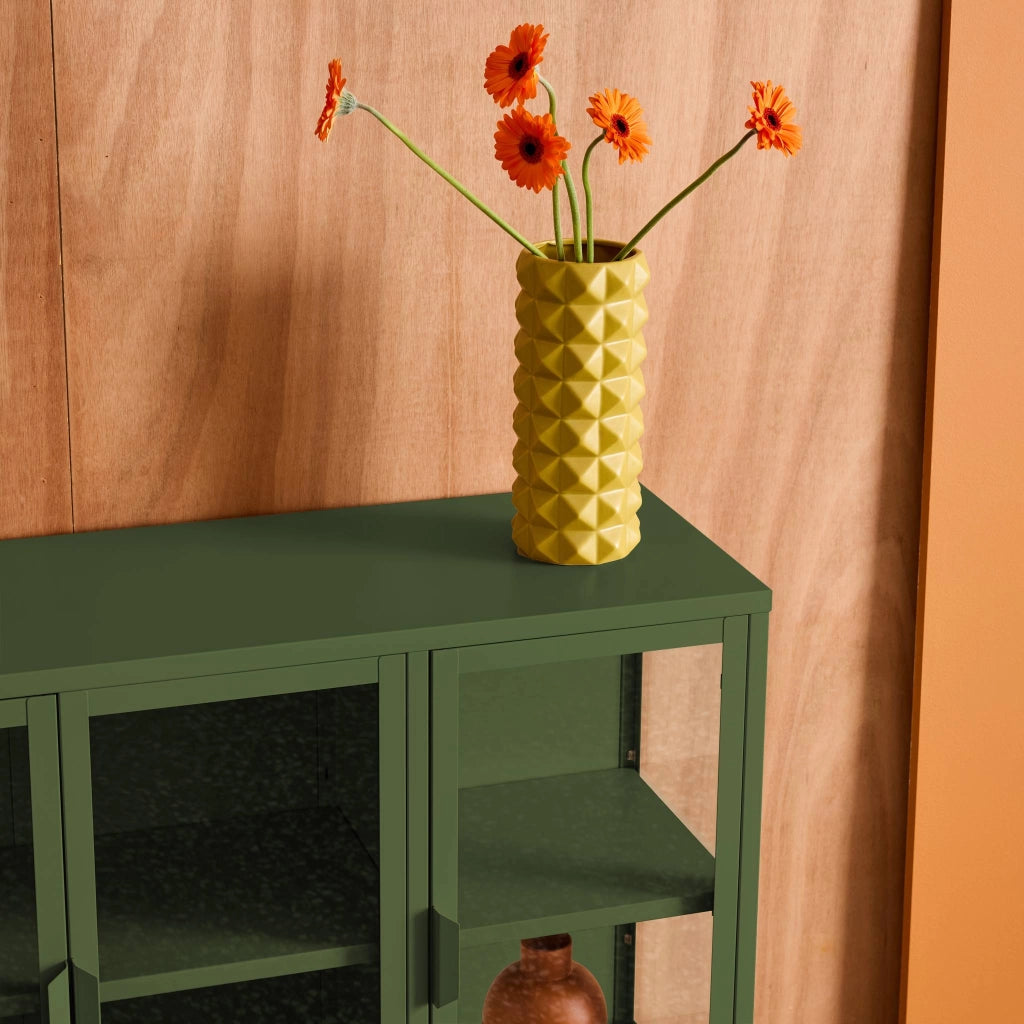 Credenza industriale in metallo e vetro temperato 3 ante, 100cm