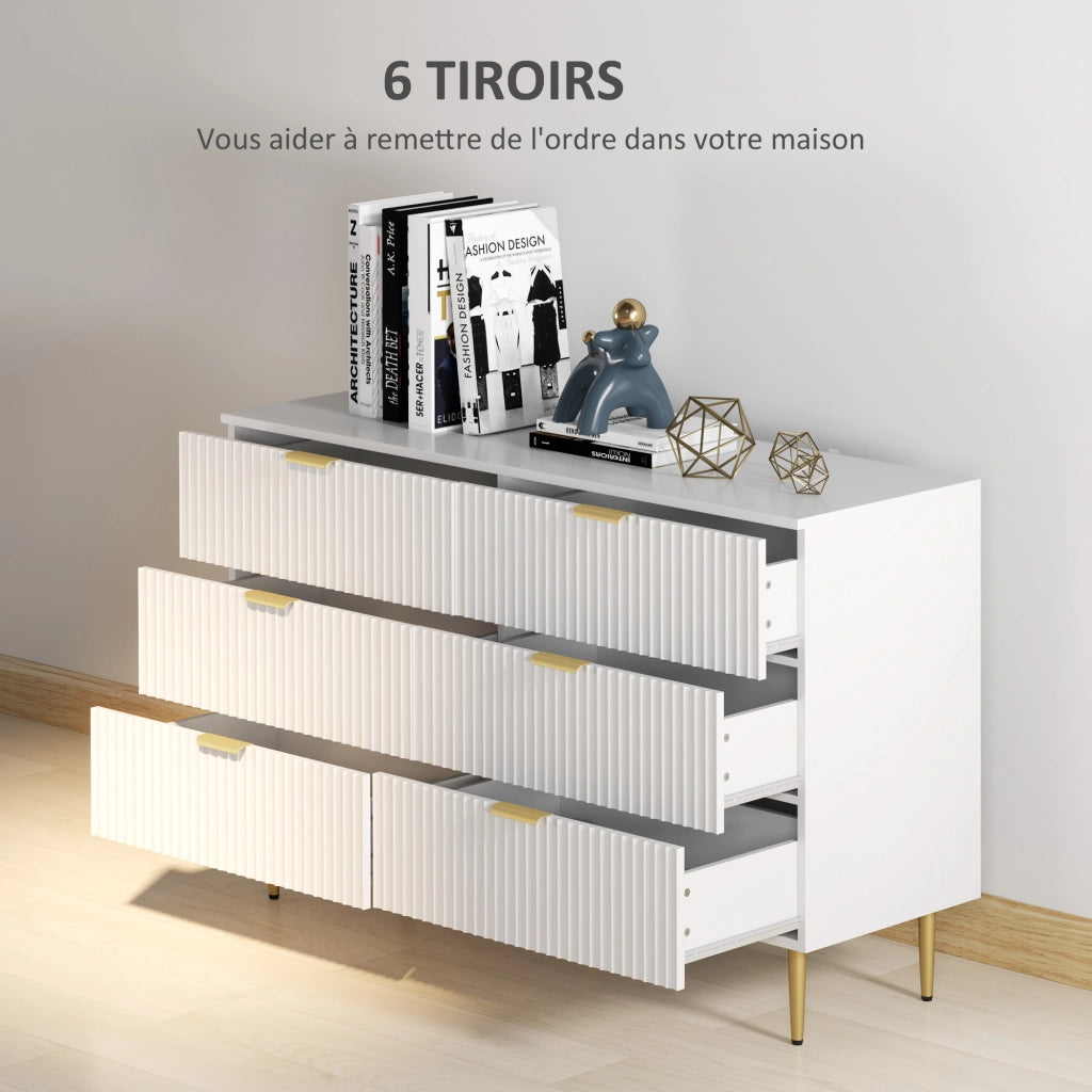 Cassettiera 6 cassetti ¨C Xylo ¨C bianco con maniglie dorate, 120x40x76,5 cm