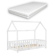 Letto per Cameretta Sisimiut a Forma di Casetta con Materasso 80x160 cm Bianco [en.casa] [neu.haus]