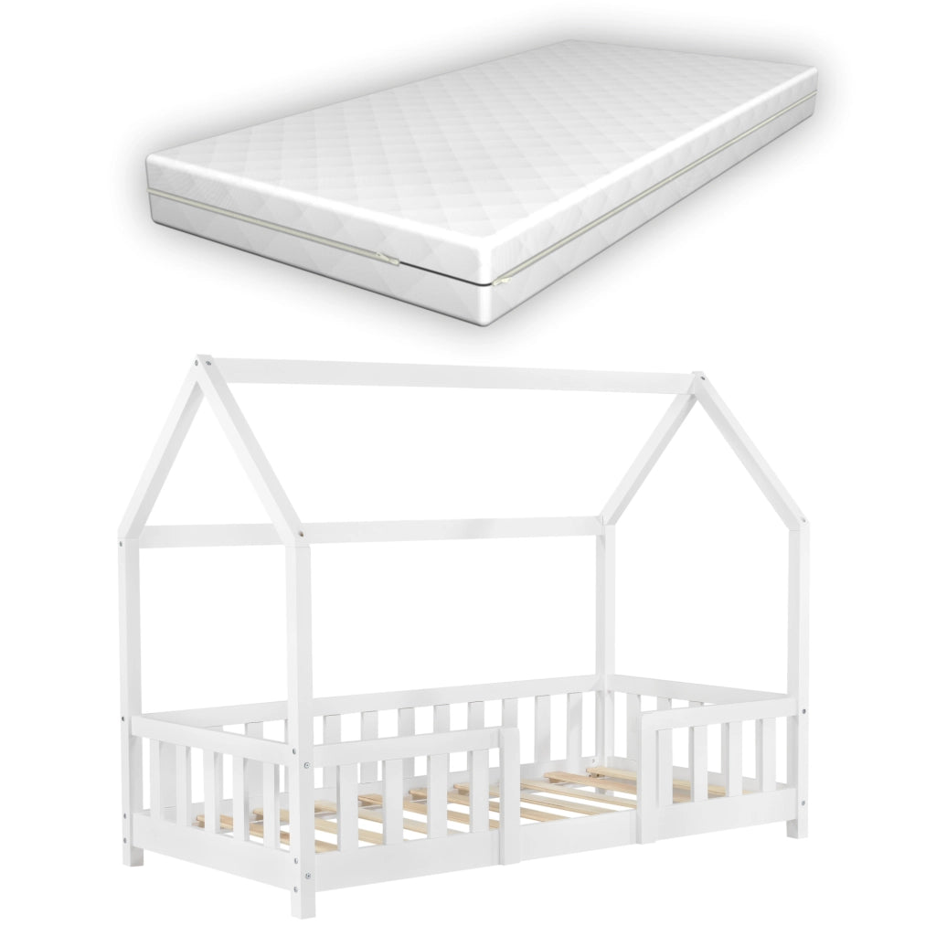 Letto per Cameretta Sisimiut a Forma di Casetta con Materasso 80x160 cm Bianco [en.casa] [neu.haus]