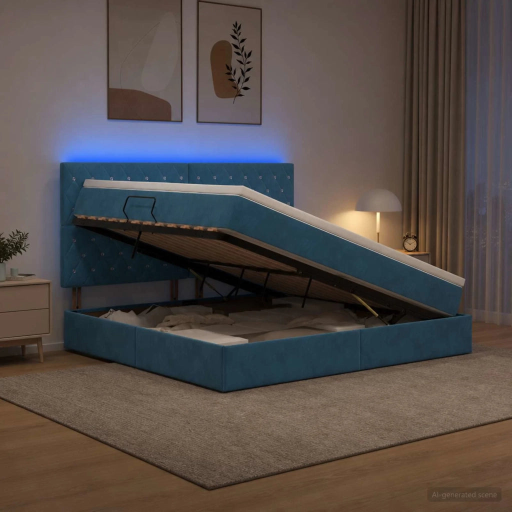 Letto con contenitore LED e materasso Blu Scuro 160 x 200 cm 3460084