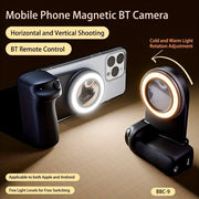 Greppa magnetica per smartphone con telecomando Bluetooth rimovibile, illuminazione, stabilizzatore di immagine e supporto per la fotografia.