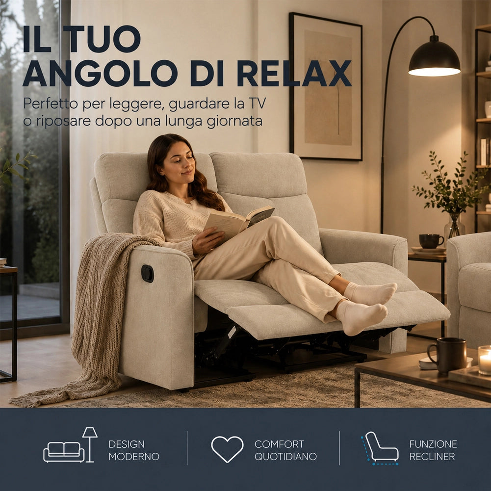 Divano 2 Posti Recliner Manuale Poltrona Reclinabile 2 Posti Tortora 132x96x103cm