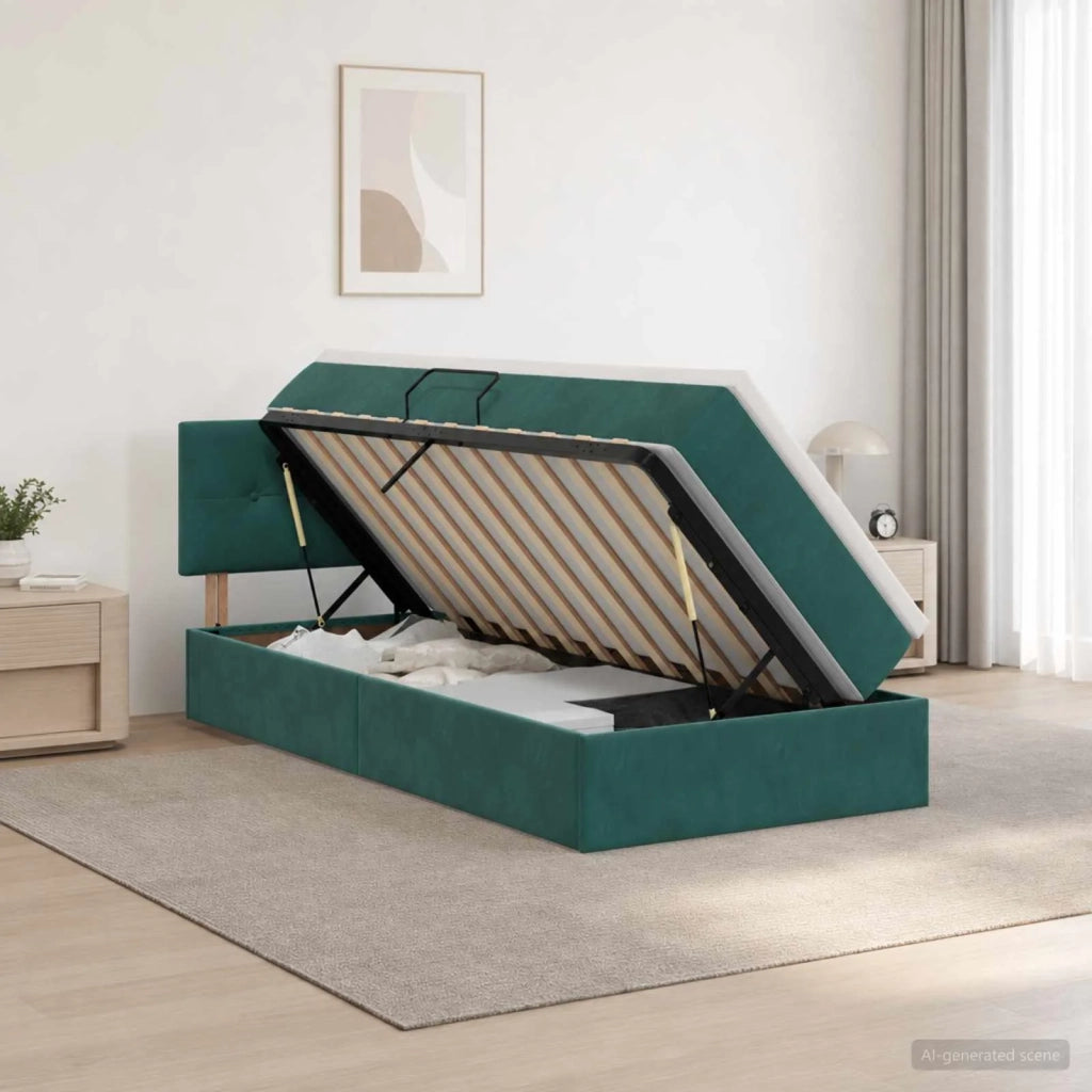 Letto con contenitore LED e materasso Verde Scuro 100 x 200 cm 3459231