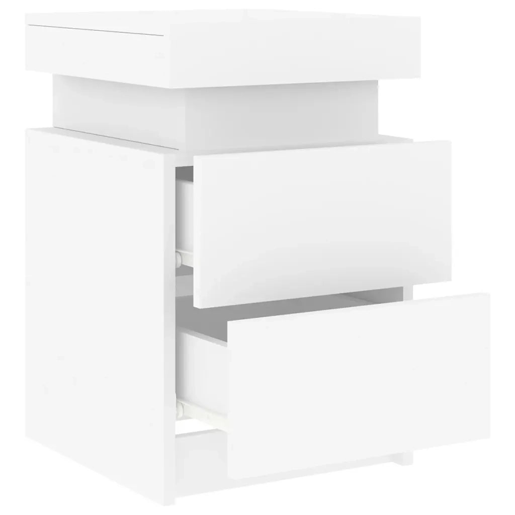 Comodini con Luci LED 2pz Bianchi 35x39x55 cm