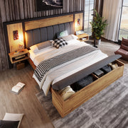 Letto matrimoniale 180x200 con comodini, luci LED e panca contenitore