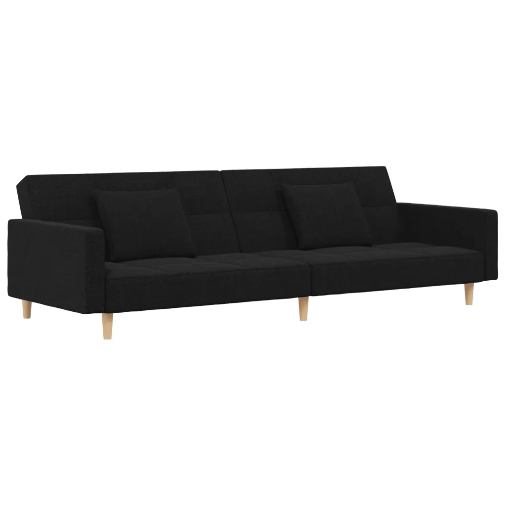 Divano Letto a 2 Posti con 2 Cuscini Nero in Tessuto 375801
