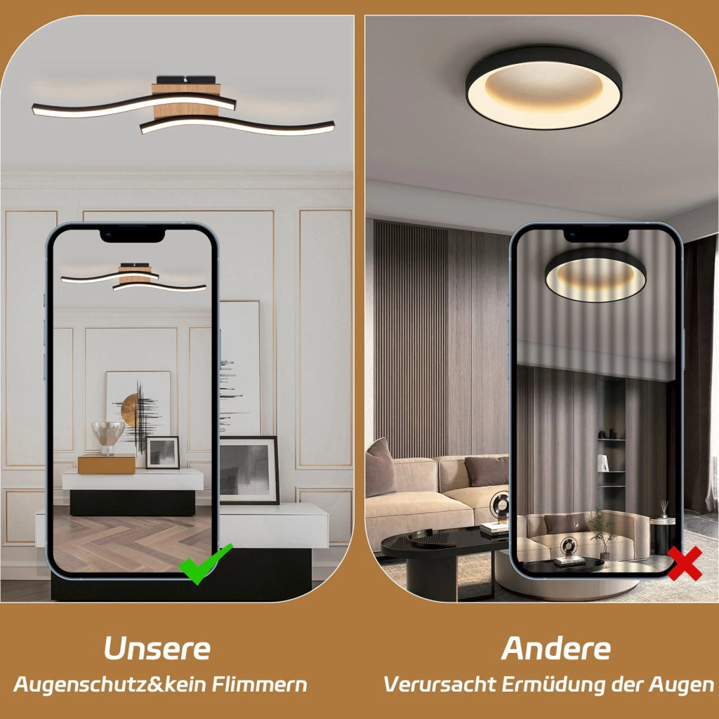 ZMH Lampada da soffitto plafoniera LED legno nero ondulato moderna bianco caldo per soggiorno