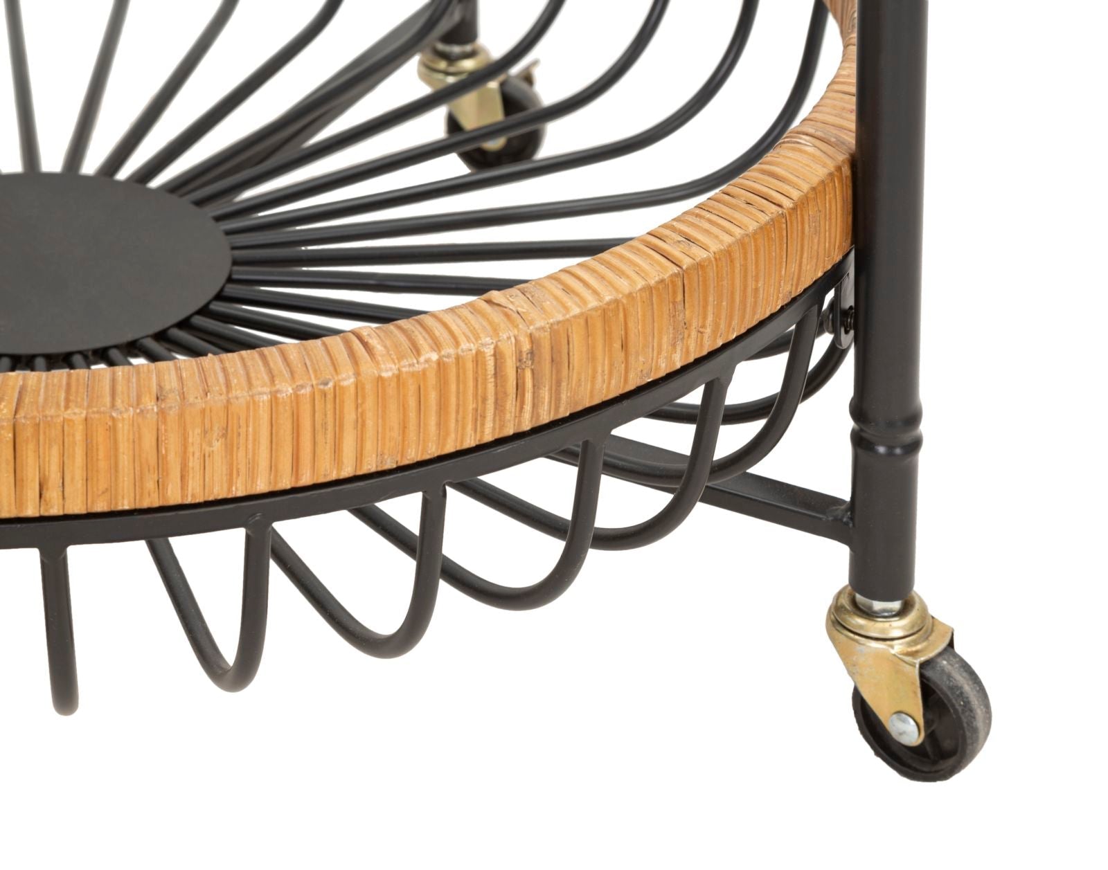 Carrello 2 Ripiani 57x55,5x62,5 cm con Ruote in Metallo e Rattan