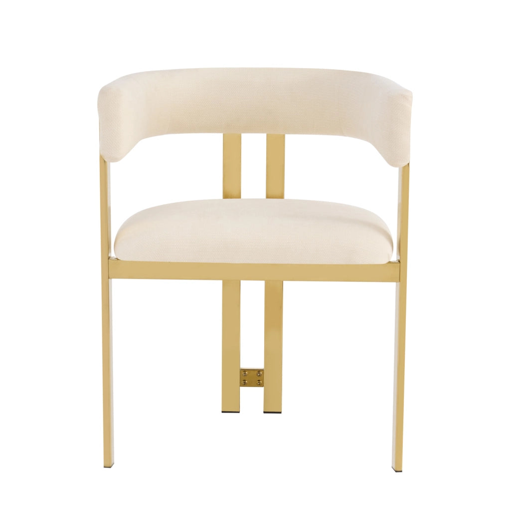 Set di 2 sedie con schienale semicircolare; rivestimento in chenille; beige e oro