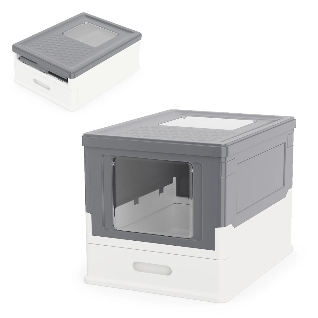 Lettiera per gatti pieghevole completamente chiusa  -Toilette per gatti vaschetta cassetto per gatti piccoli medi sotto 10 kg Grigio