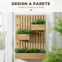 Fioriera da Esterno Verticale in Legno con 3 Vasi Rimovibili, 60x16x80cm