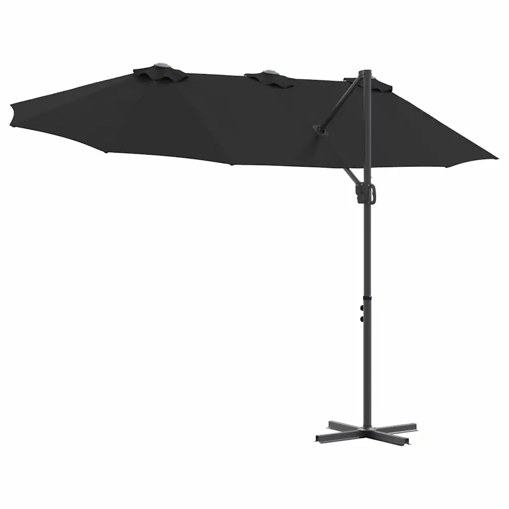 Ombrellone-Ombrello da giardino Nero 372 x 198 x 243 cm Poliestere e Alluminio