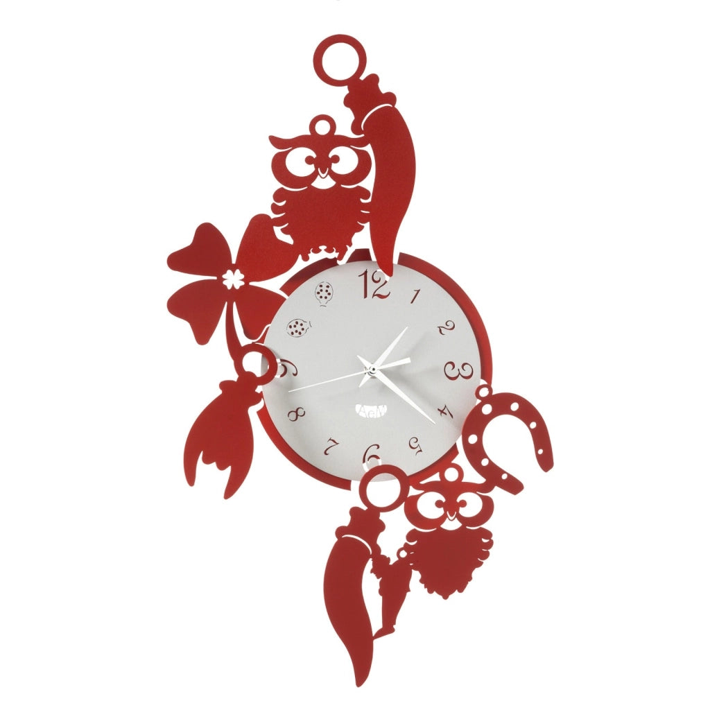 Orologio da parete di design portafortuna Good Luck Rosso e bianco marmo