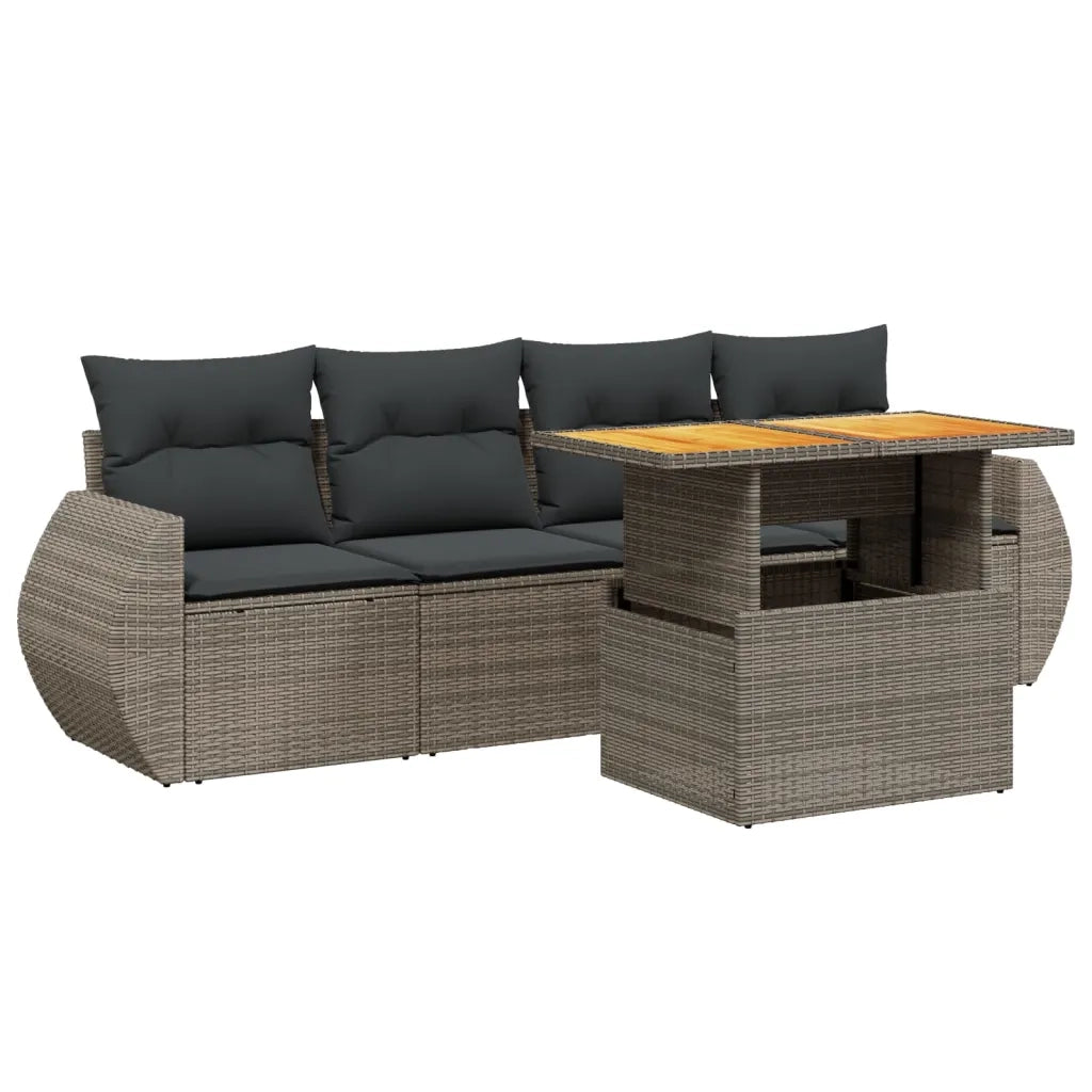 Set Divano da Giardino 5 pz con Cuscini Grigio in Polyrattan 3272075