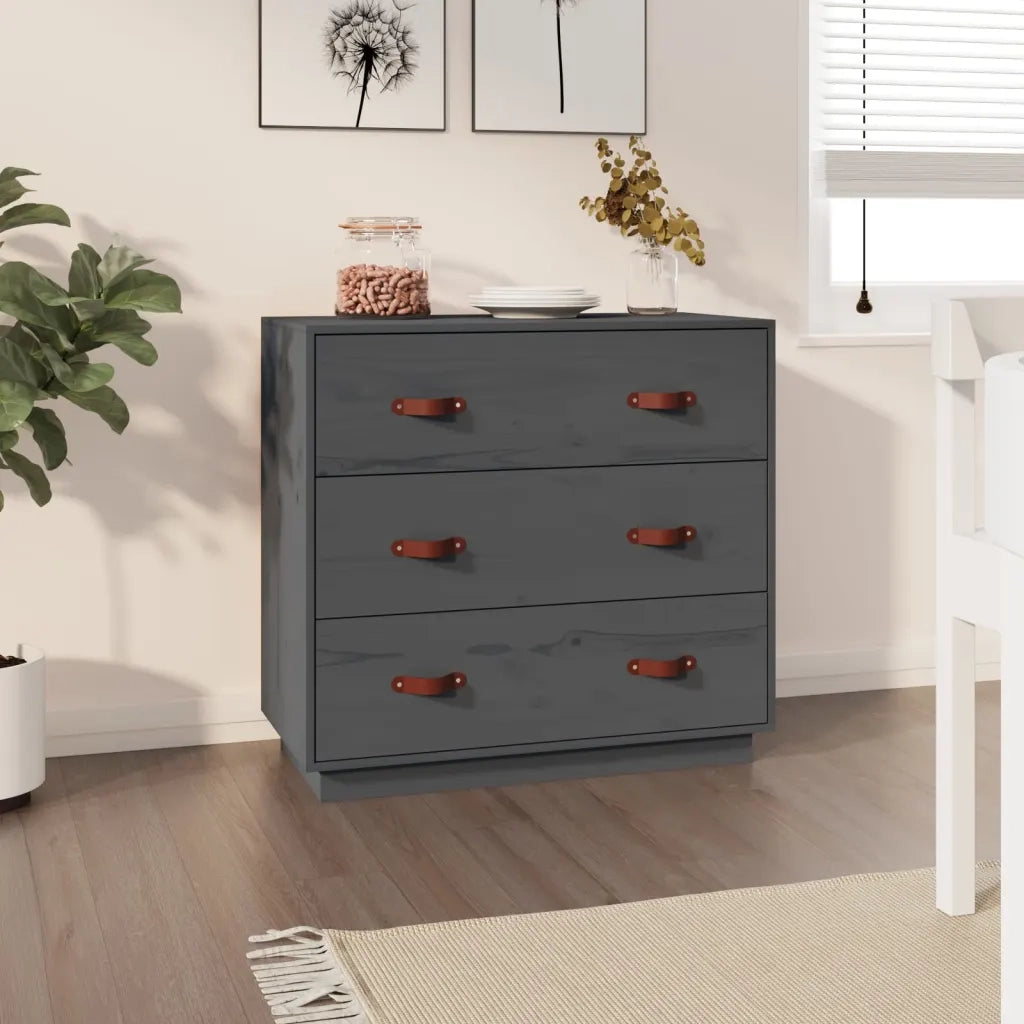 Credenza-Buffet-Armadio da cucina Grigia 80x40x75 cm in Legno Massello di Pino