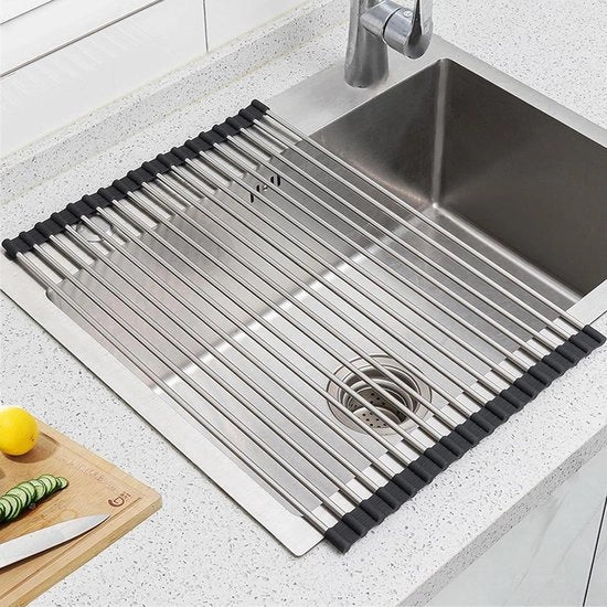 Afdruiprek inclinabile per cucina - organizzatore e superficie a doppio strato - acciaio inox - nero - 45 x 33