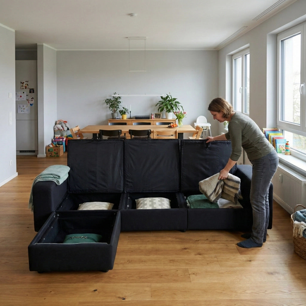 Divano Angolare con Contenitore e Ottomane ¨C MINIMAL ¨C Tessuto, Molle Insacchettate, 245 cm
