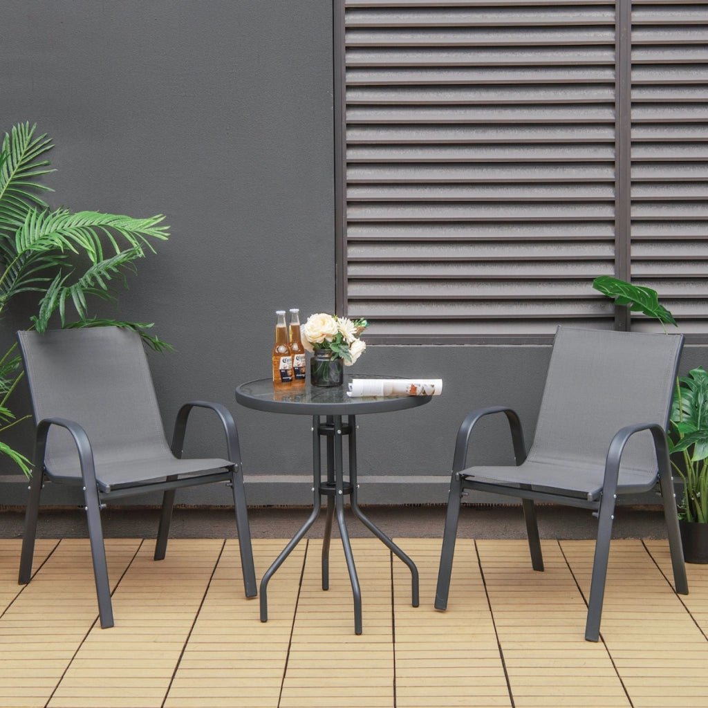 Set di mobili da 3 pezzi con tessuto traspirante per cortile, Set da conversazione per patio con tavolino Grigio-Set mobili da esterno