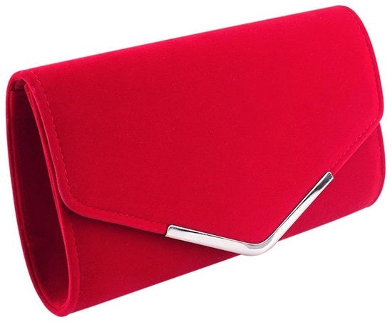Clutch per matrimonio, borsa a catena, borse da donna, piccola, elegante borsa a sacchetto in velluto con chiusura a crocebody classica per la sera e il matrimonio (rosso 1)