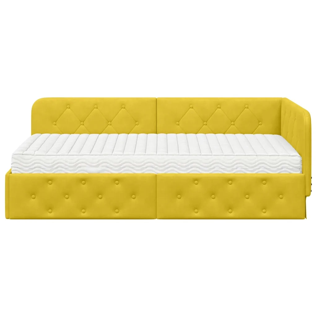 Cornice del letto ad angolo Giallo 90 x 200 cm Velluto
