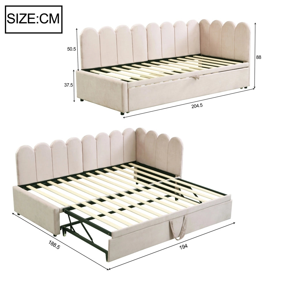 Divano angolare 2 in 1 - Xylo - 90/180x200 cm velluto beige
