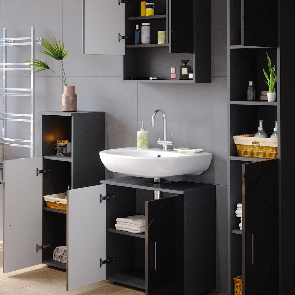 Vicco Set mobili bagno Antracite lucido 4 parti, con armadio alto