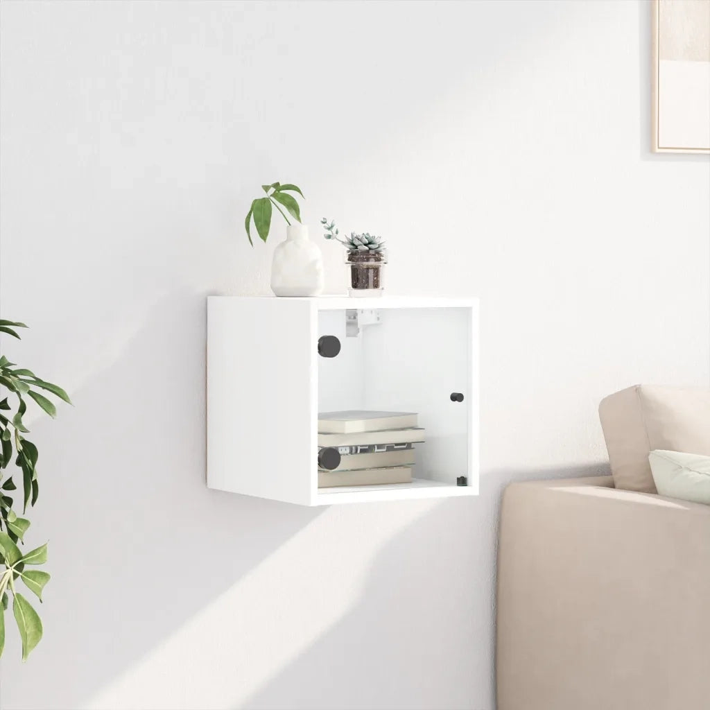 Comodino | Armadio da Notte | Mobiletto da notte con Anta in Vetro Bianco 35x37x35 cm
