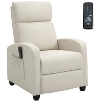 Poltrona Relax Massaggiante con Telecomando e 8 Programmi, Reclinazione e Poggiapiedi, 68x88x98cm, Crema