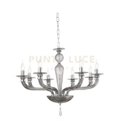 LAMPADARIO VILLA VETRO E METALLO 8 LUCI FUME' E CROMO ATTACCO E14 D.82CM