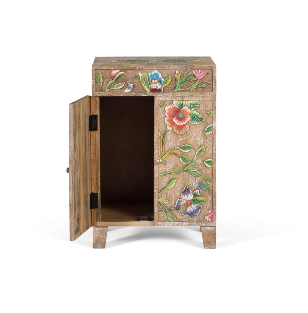 Credenza in legno di mango con dettagli dipinti a mano