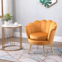 Poltrona a Conchiglia, Poltroncina Vintage, Poltroncina da Camera e Salotto, Design Elegante, con Schienale Alto, 76x67x74cm, Giallo