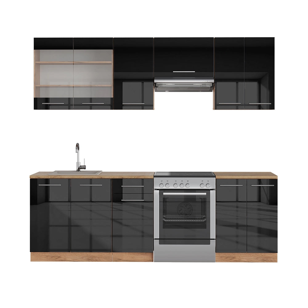 Vicco Cucina componibile Antracite lucido/oro power oak 240 cm senza piano di lavoro