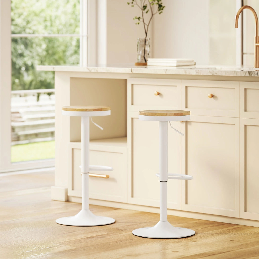 Sgabello da Bar Set 2 Pezzi Regolabile Girevole ¨C Zephmum ¨C Naturale Bianco 38,5x38,5x60-80 cm