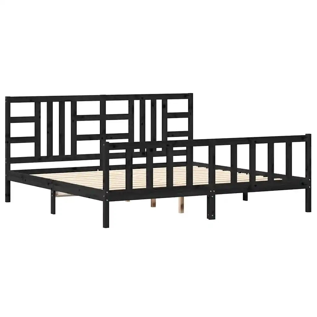 Giroletto con Testiera Nero 200x200 cm in Legno Massellocod mxl 76913