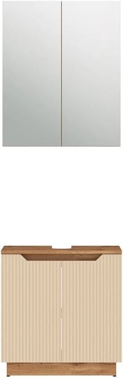 Set di mobili da bagno Lotta, Rovere/cashmere a righe, 2 parti