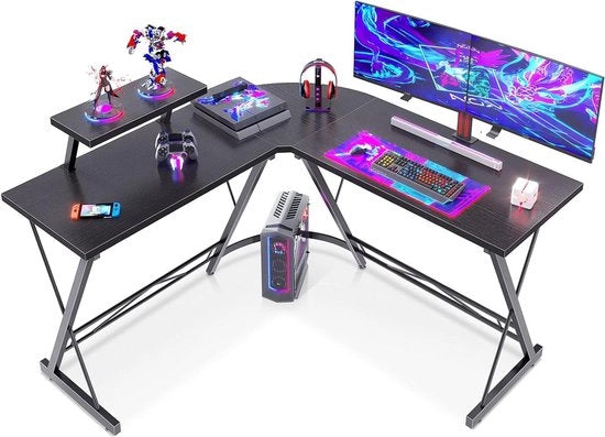 Scrivania angolare moderna a forma di L con superficie da computer resistente alle macchie, 129 x 129 x 46 cm con piastra monitorabile