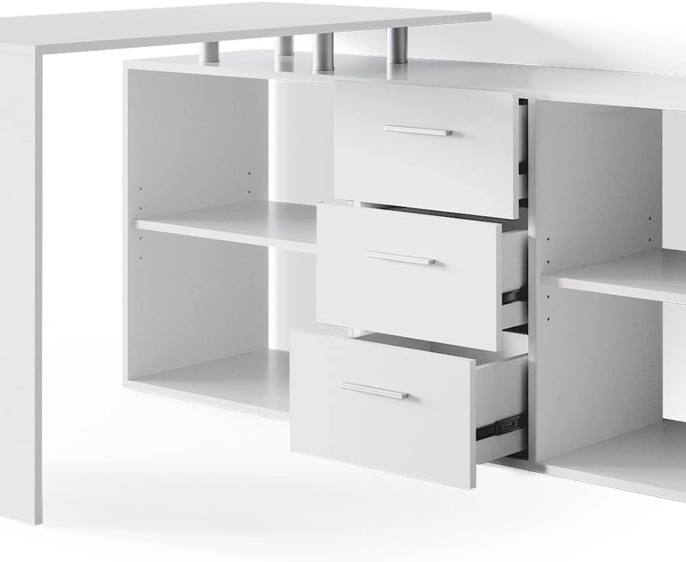 Scrivania angolare Dante, Bianco, 215 x 60 cm, per una suddivisione flessibile degli spazi e possibilità di posizionamento variabili