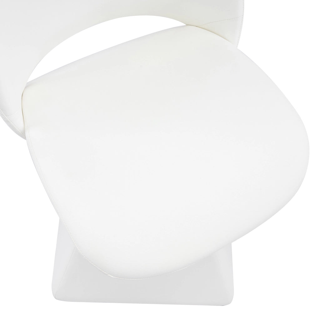 Sedia girevole bianca con schienale alto in similpelle, metallo e legno