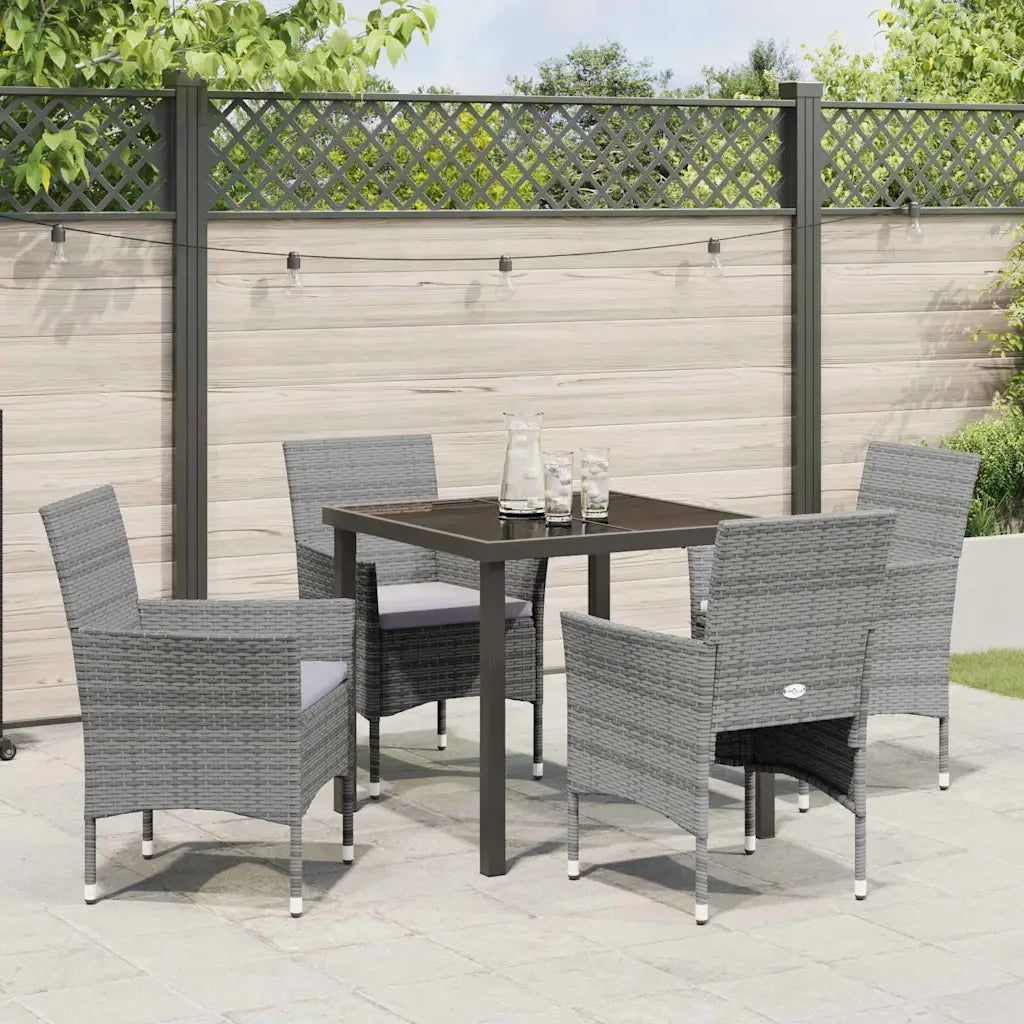 Set da Pranzo per Giardino con cuscino 5 pcs Grigio polyrattan