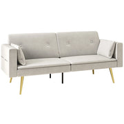 Divano letto 2 posti in velluto ¨C Xylo ¨C Beige con schienale regolabile