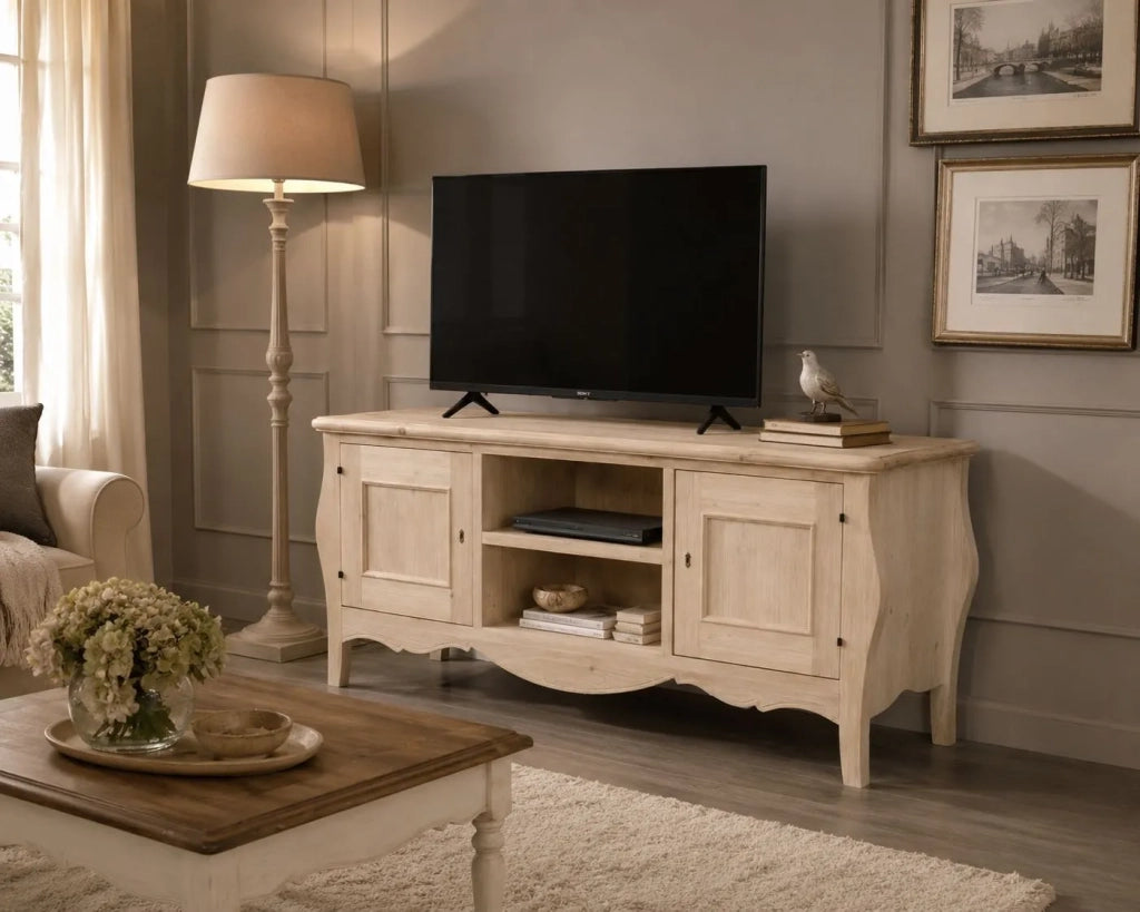 Porta tv  classico in legno bombato 2 porte grezzo l.160 p.50 h.61 (3084) - Mobili 2G