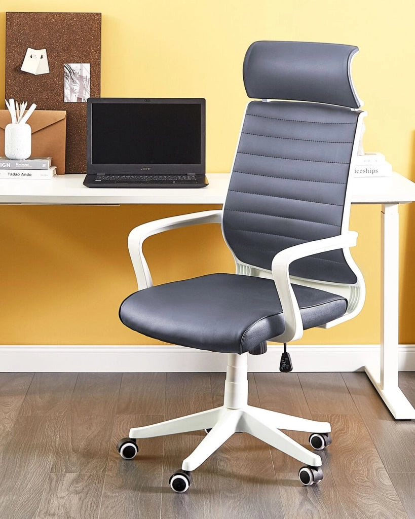 Sedia da Ufficio in Ecopelle Grigia e Bianca Girevole Alzata a Gas Regolabile in Altezza con Ruote Ergonomica Moderna