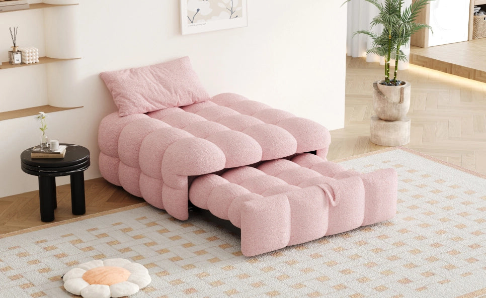 DIVANO LETTO 183x76x42 cm in Teddy Rosa
